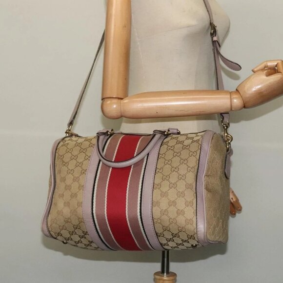 GUCCI GG Canvas Sherry Line Hand Bag 2way Beige Gold - Picture 1 of 16